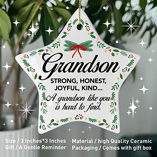 Banlai Grandson Christmas Ornament D - Holiday Ceramic Tree Decor Gift from Grandma Grandpa