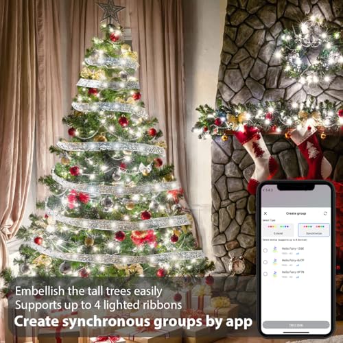 Lphianx Silver Christmas Tree Ribbon String Lights, 33ft 80 Modes App & Remote Control