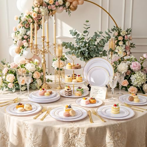 102 Pack Gold Disposable Plastic Plates - Elegant Party & Event Tableware