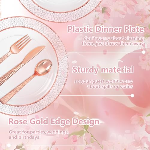 Ciaell 150PCS Rose Gold Disposable Plate Set with Cutlery - Wedding & Party Supplies