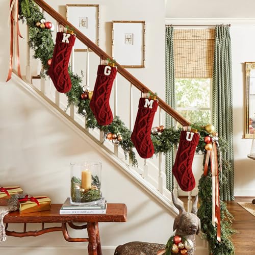 Personalized Burgundy Christmas Stocking 18 Inches with Embroidered Initial U - Classic Holiday Decor