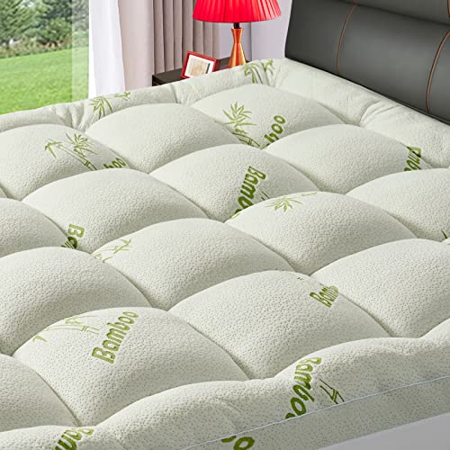 White Queen Size Bamboo Viscose Mattress Topper 1200 GSM Quilted Fitted Pad