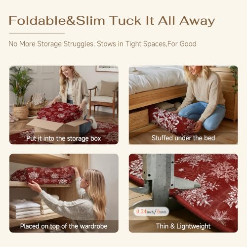 PureCozy Christmas Area Rug 3x5 ft Snowflakes Red Non-Slip Holiday Carpet