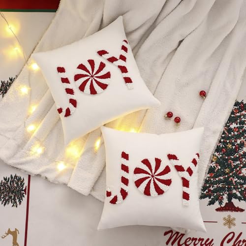 Tosleo Christmas Joy 18x18 Inch Set of 2 Red Xmas Throw Pillow Covers - Holiday Home Decor