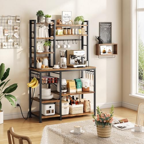 SNTD Rustic Brown 6-Tier Bakers Rack with Power Outlets, 36 x 14.6 x 72 in Kitchen Storage