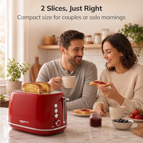 2 Slice Stainless Steel Toaster Retro with 6 Bread Shade Settings,