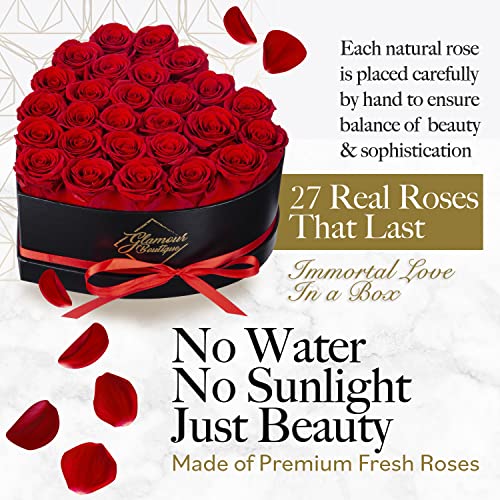 Preserved Roses Heart Gift Box - 27 Red Forever Roses for Love & Decor