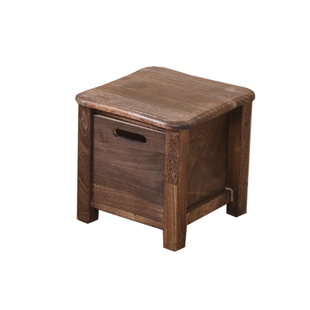 Lizipai Chestnut Brand Short Stool, Solid Wood Stool, Small, Brown, Pine Wood, Rustic, Square, 11.8" x 11.8" x 25cm, Wooden-Footstool