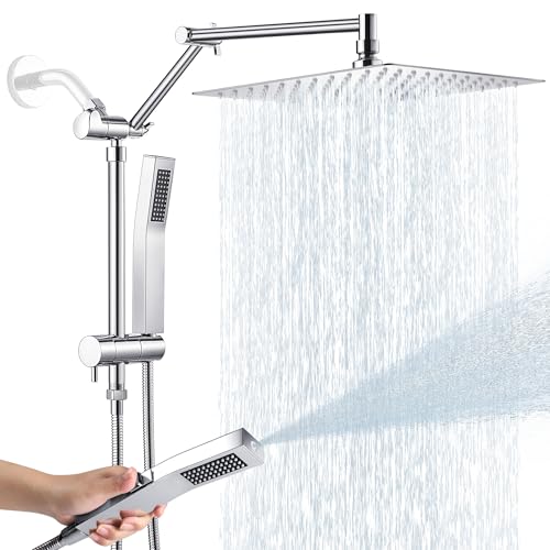 KEBAO 10-Inch All Metal Rain Shower Head & Handheld Spray Combo Chrome, Adjustable Extension Arm