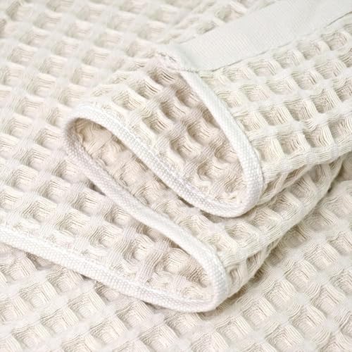 Jacquotha Mist White Waffle Cotton Bath Towels Set of 2 - Quick Dry, Large, Low Lint