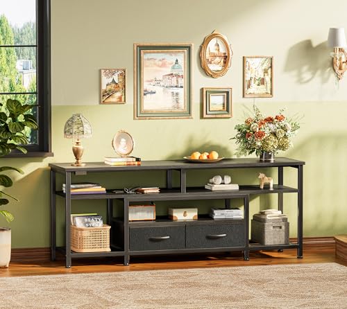 54 Inch LED TV Stand with Power Outlets & RGB LED Lights - Black, for 55-60 Inch TVs