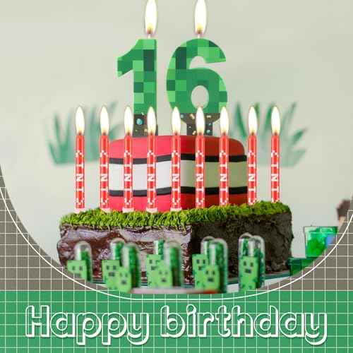 Green Number 13 Candle,Pixel Birthday Cake Candle Decoration Green TNT Print Themed Birthday Candles Numeral Birthday Cake Topper for Boy Girl Pixel Game Party Decoration Supplies