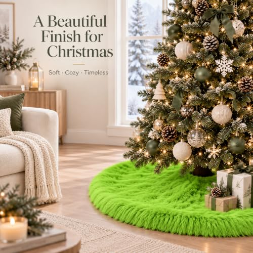 AISENO 60 Inch Green Faux Fur Christmas Tree Skirt Plush Holiday Decoration
