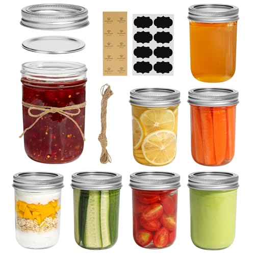 ComSaf Small Mason Jars 8oz - 8 Pack, Regular Mouth Mason Jar with Lids and Seal Bands, Glass Half Pint Canning Jar for Spice, Jam, Honey, Pickle, Dessert, Shower Wedding Favors, DIY Candles Decor