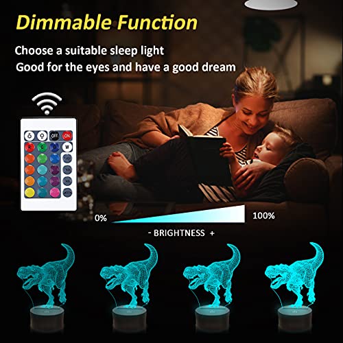 Dinosaur Toys, 3D T-Rex Night Light with Remote & Smart Touch + Timer + 16 Colors Changing Dimmable Dino 3D Lamp Gifts for Boys Kids Age 2 3 4 5 6+ Year Old Boy