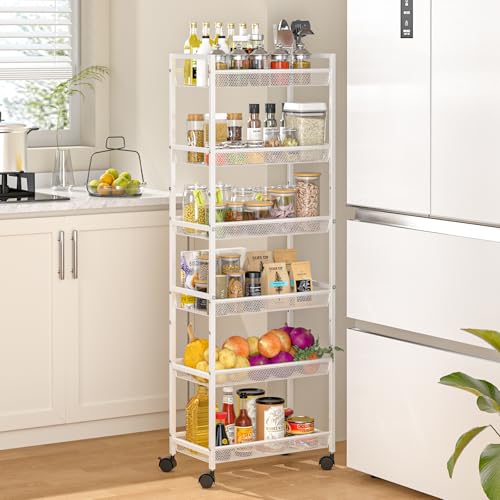 White 6-Tier Slim Rolling Storage Cart - Narrow Mobile Organizer with Wheels