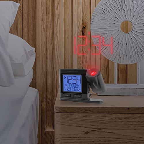 La Crosse Technology Atomic Projection Alarm Clock with Temperature - Black
