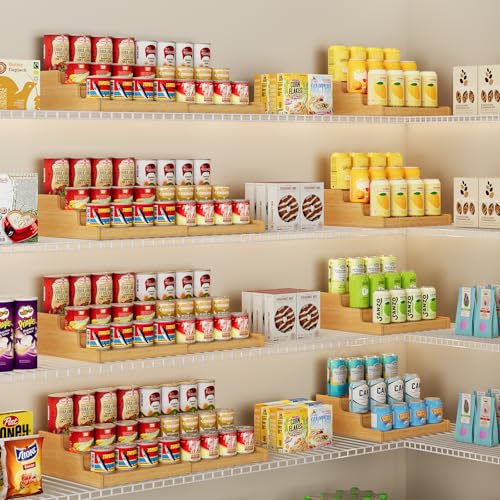 Expandable Bamboo Can Organizer for Pantry - 3-Tier Canned Food Storage