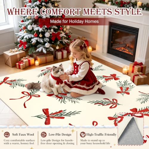 nesrt Christmas Washable Area Rug 5x7ft Beige - Holiday Floor Mat for Living Room & Bedroom