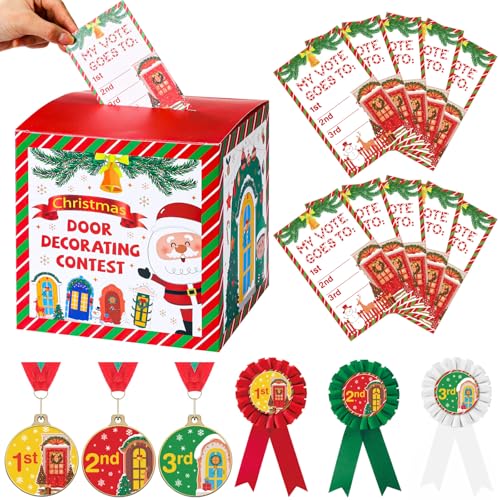Cunno Red Christmas Door Decorating Contest Kit with Voting Box & Medals