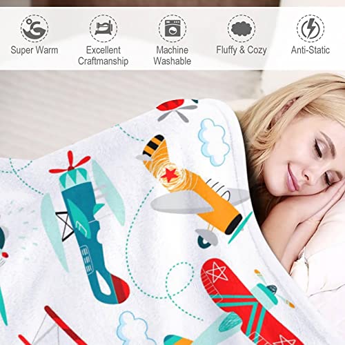 Cute Airplane Blanket Throw Aircraft Blankets for Kids Toddler Boys Adults Gifts Bedding Decor Bed Bedroom 50"X40"