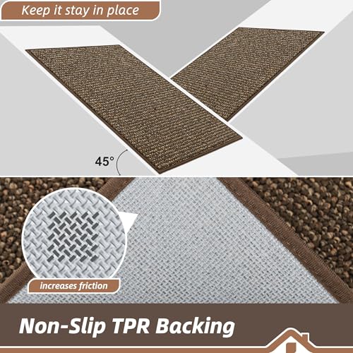 Brown Kitchen Runner Rug 20x48 Inch Non-Slip Floor Mat for Kitchen