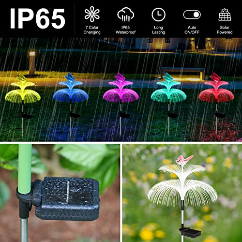Weepong 3-Pack Solar Garden Lights – 7 Color Jellyfish & Butterfly LED Path Lights