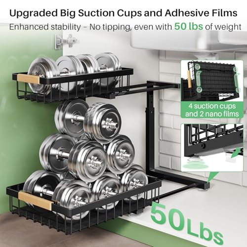 Kitstorack Under Sink Organizer 2-Tier Pull-Out Shelf Black 1 Pack