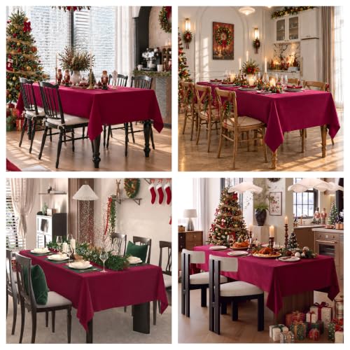 ZIWUROAD Red Waterproof Velvet Rectangle Christmas Tablecloth 70x140"