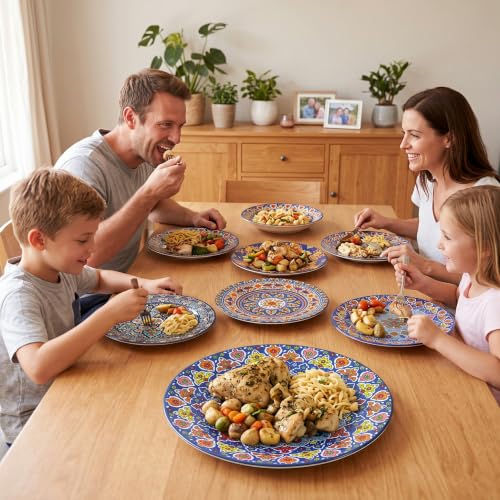 Bohemian 10.5 Inch Ceramic Dinner Plates Set of 6 - Vibrant Pattern, Dishwasher Safe