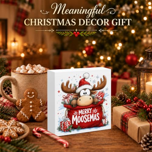 Funny Reindeer Christmas Decor, Merry Moosemas Wooden Sign Decorations