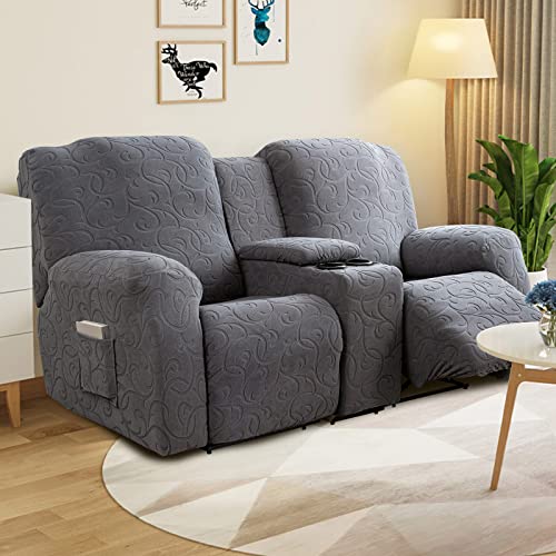 Dark Gray 2-Seater Recliner Loveseat Cover with Center Console, Washable Stretch Sofa Protector