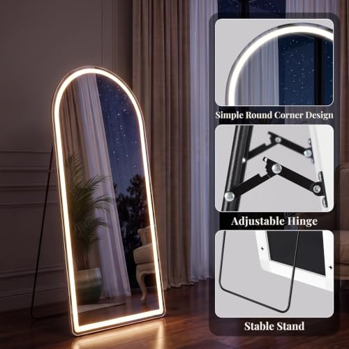 Elegant LED White Arched Full-Length Mirror with Lights - 60 Inch