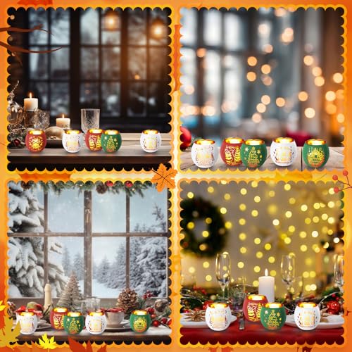 VIHOSE 6-Pack Christmas Votive Candle Holders with Flameless LED Candles - Festive Decor