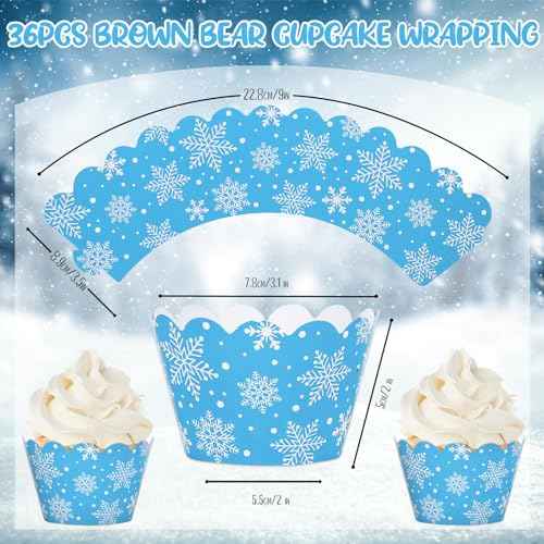 Whaline 36Pcs Winter Cupcake Wrappers White Blue Snowflake Cupcake Liners Decorative Cupcake Holders for Christmas Winter Party Cake Decoration