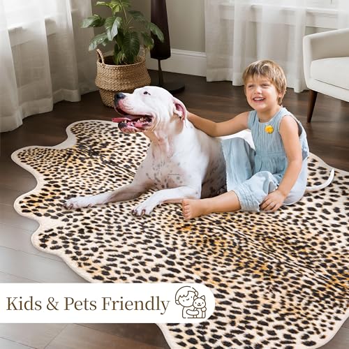Leopard Rug Cheetah Print Carpet, Animal Area Rug, 5.2x6.5ft