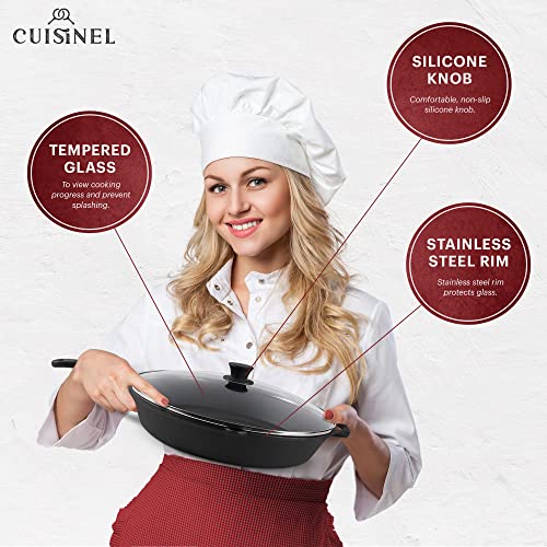 Cuisinel 15-Inch Cast Iron Skillet with Glass Lid & Handle Cover - Pre-Seasoned Oven-Safe Cooking Pan for Indoor & Outdoor Use