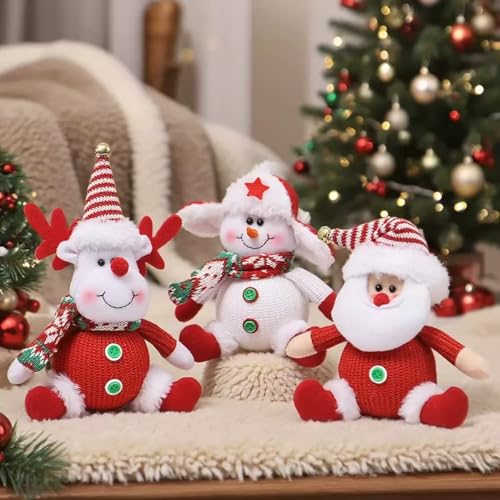 Santa Snowman Reindeer Christmas Tree Ornaments Set - Plush Holiday Decorations