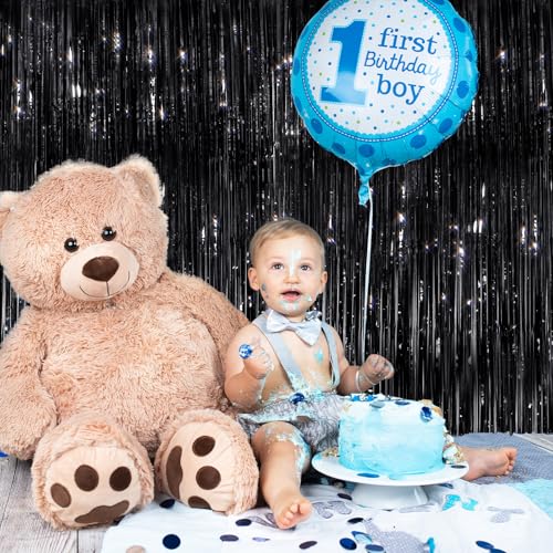 GCB 2Pack Black Metallic Tinsel Foil Fringe Curtains, Black Foil Curtain Backdrop, Photo Booth Props for Birthday Wedding Baby Shower Bachelorette Xmas Celebration Party Decorations Door Streamers