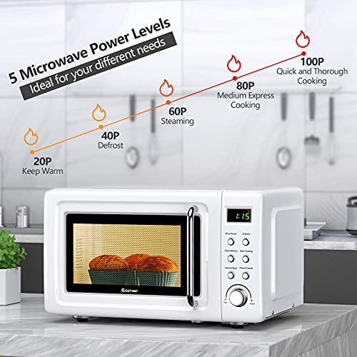 COSTWAY Small Portable Microwave Oven 0.7 Cu.ft White Countertop Model