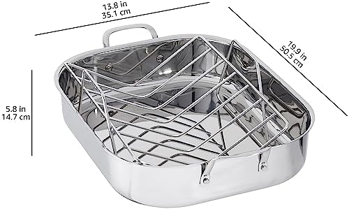 16-Inch Stainless Steel Roasting Pan with Rack - Oven & Dishwasher Safe
