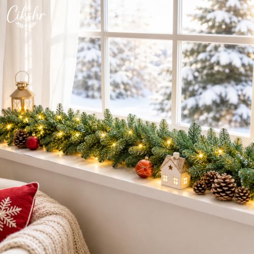9FT Prelit Christmas Garland with 50 LED Lights – Battery Operated