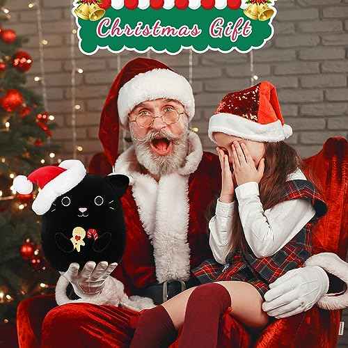 Christmas Cat Plush, Black Cat Stuffed Animal Toy, Cute Christmas Plush Stuffed Cat Doll, Soft Gingerbread Plush Pillow for Girls Boys Adults