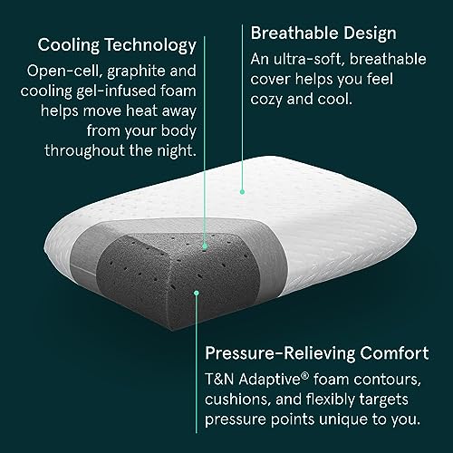 Foam Pillow - Standard Size with T&N Adaptive Foam, Cooling Gel & Graphite Infused