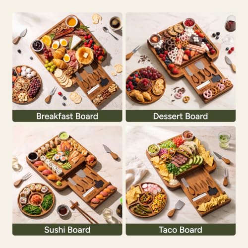 Charcuterie Board Set with Serving Accessories - Carbonized Bamboo, Brown