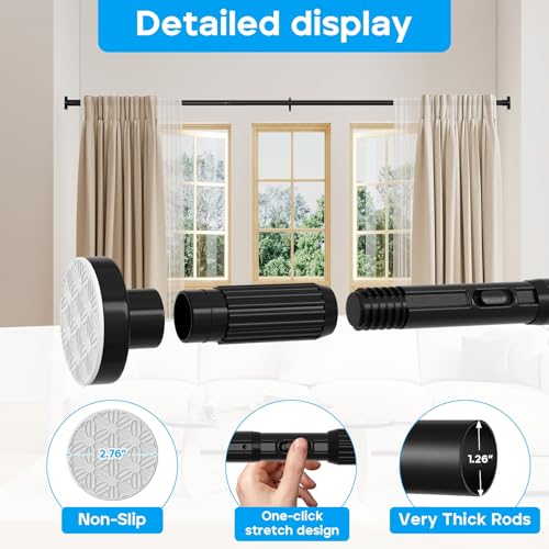 Tension Shower Curtain Rod Black 40-166 Inch Adjustable Extra Long Support Variation of THIS listing 40-166 inch Black