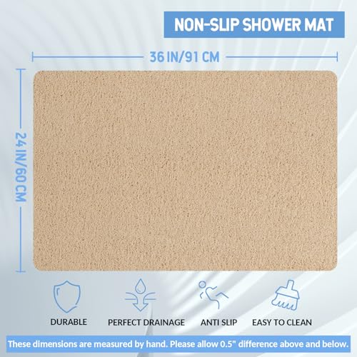 Non-Slip Bathtub Mat 36x24 Inches - Quick Dry, Anti Slip Shower Rug - Beige
