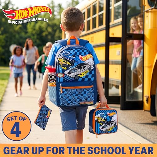 Hot Wheels Boys Backpack Set with Lunch Bag & Water Bottle - Multi