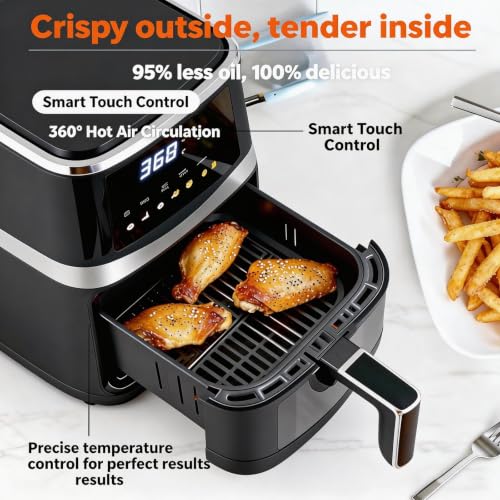 6 QT Family Size Air Fryer with Visible Window, 8 Presets, Touchscreen & Temperature Control
