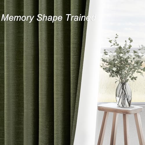 Olive Green Linen Blackout Curtains 84 Inch Pack of 2 for Living Room & Bedroom - Boho Style